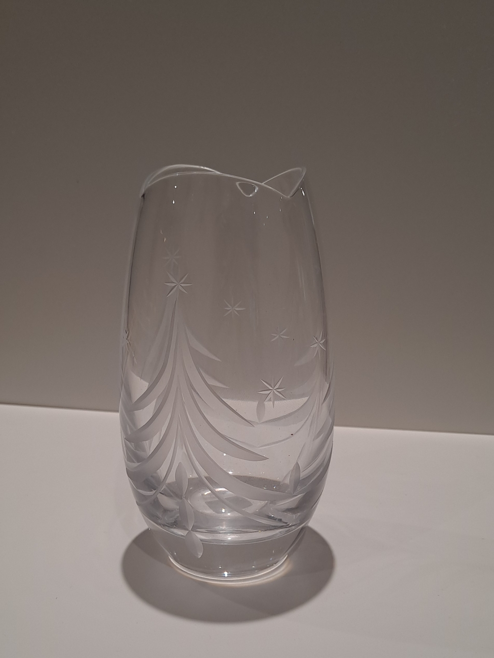 Mikasa Etched Crystal Bud Vase with Christmas Trees And Stars.  "Silent Night"